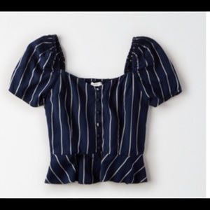American Eagle Button Front Puff Sleeve Top